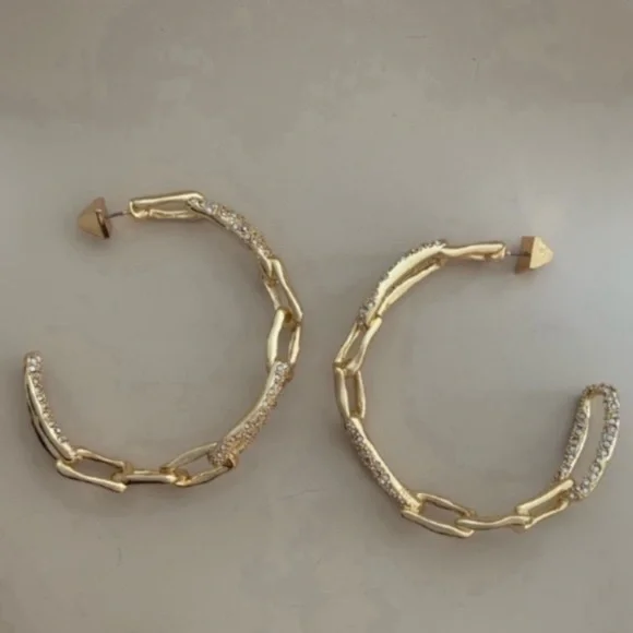 ALEXIS BITTAR NEW Gold Textured Crystal Custom Sculpted Chain Link Hoop Earrings - Picture 14 of 15